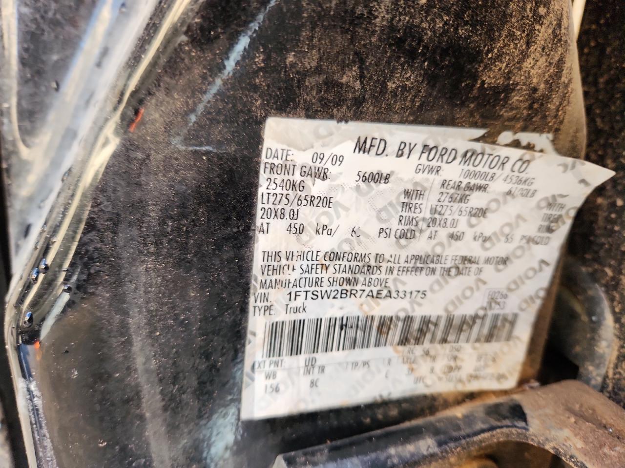 2010 Ford F250 Super Duty VIN: 1FTSW2BR7AEA33175 Lot: 93300085