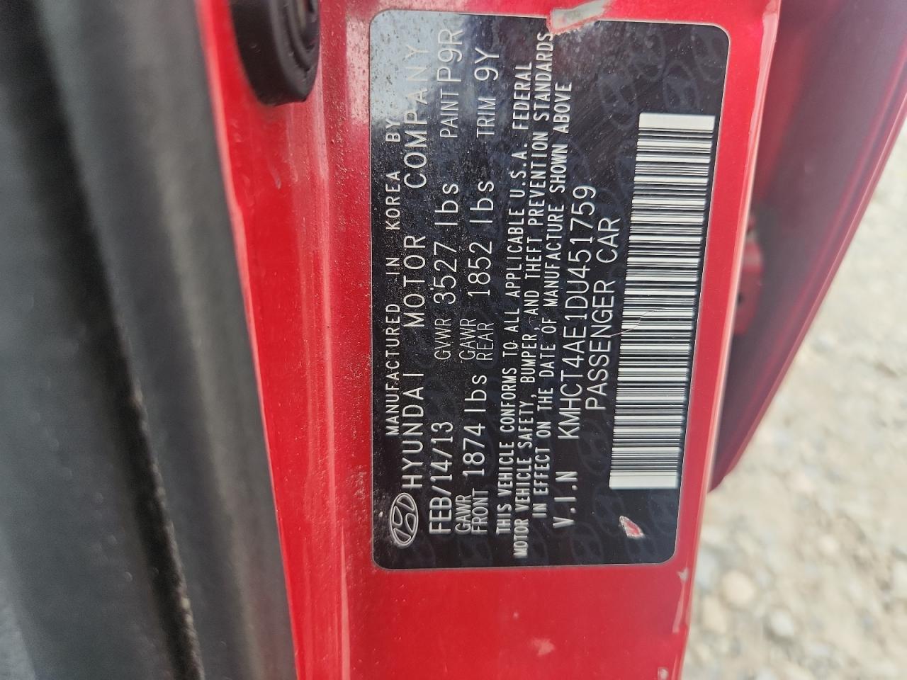 2013 Hyundai Accent Gls VIN: KMHCT4AE1DU451759 Lot: 81819005