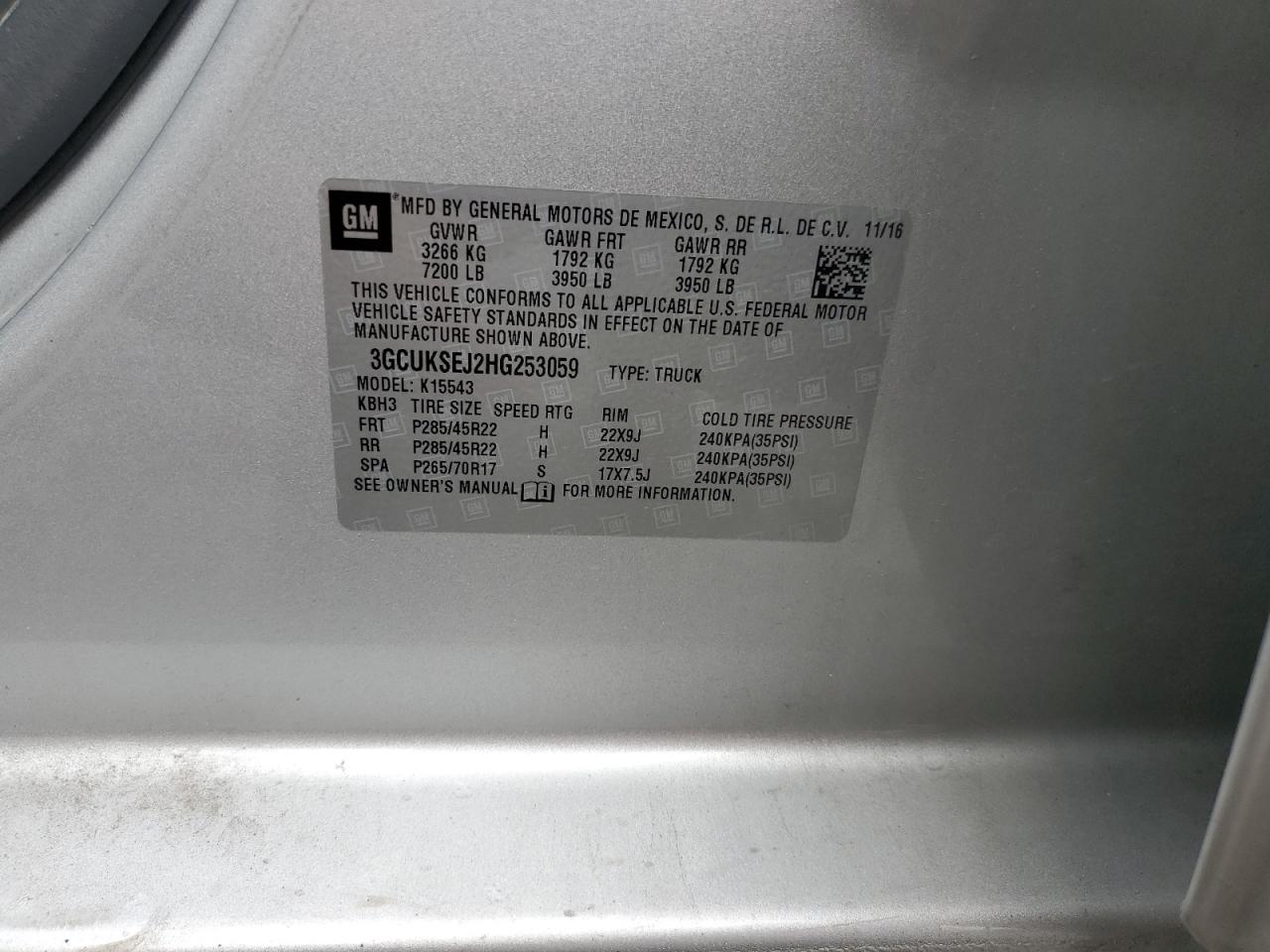 2017 Chevrolet Silverado K1500 Ltz VIN: 3GCUKSEJ2HG253059 Lot: 81655445
