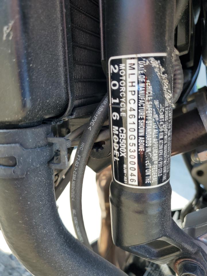 2016 Honda Cb500 X VIN: MLHPC4610G5300046 Lot: 70558995