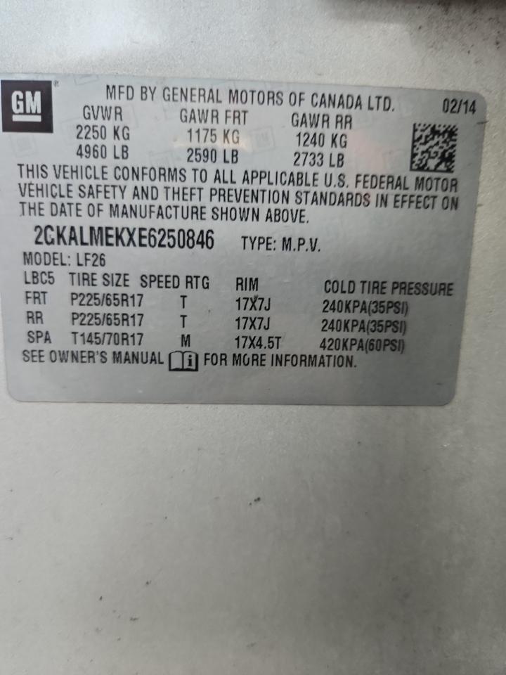 2014 GMC Terrain Sle VIN: 2GKALMEKXE6250846 Lot: 80820055