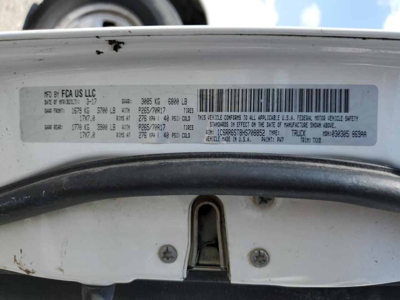 2017 Ram 1500 St VIN: 1C6RR6ST8HS708852 Lot: 80628965
