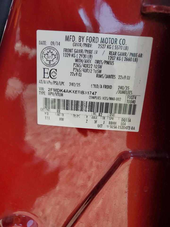 2014 Ford Edge Sport VIN: 2FMDK4AKXEBB31747 Lot: 71416895