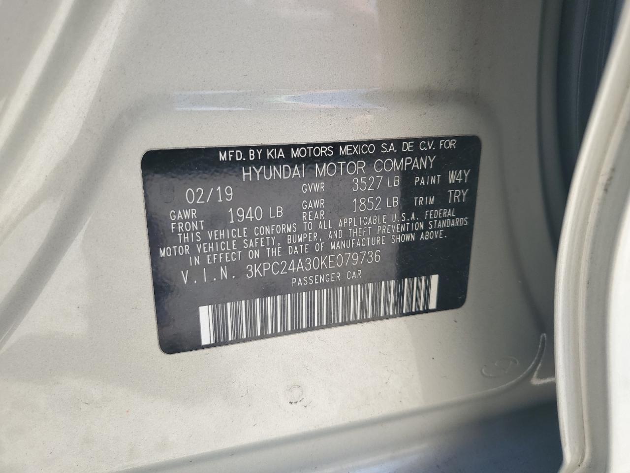 2019 Hyundai Accent Se VIN: 3KPC24A30KE079736 Lot: 70844295