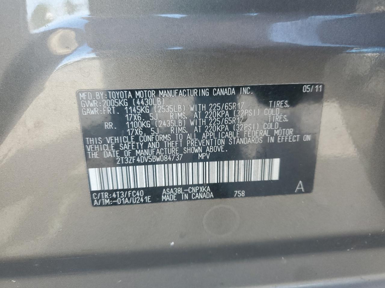 2011 Toyota Rav4 VIN: 2T3ZF4DV5BW084737 Lot: 80414135