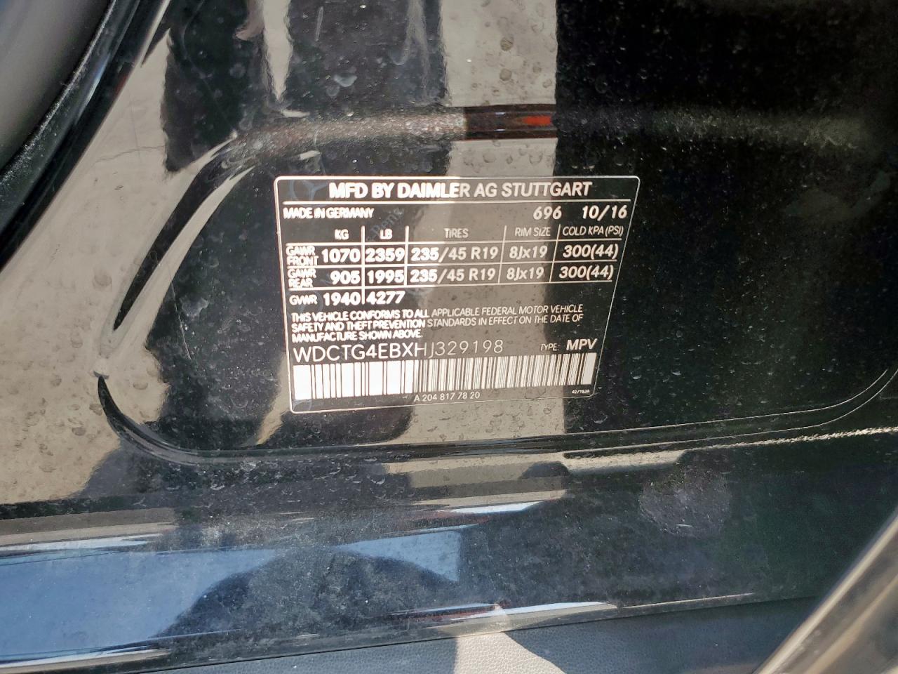 2017 Mercedes-Benz Gla 250 VIN: WDCTG4EBXHJ329198 Lot: 81608225