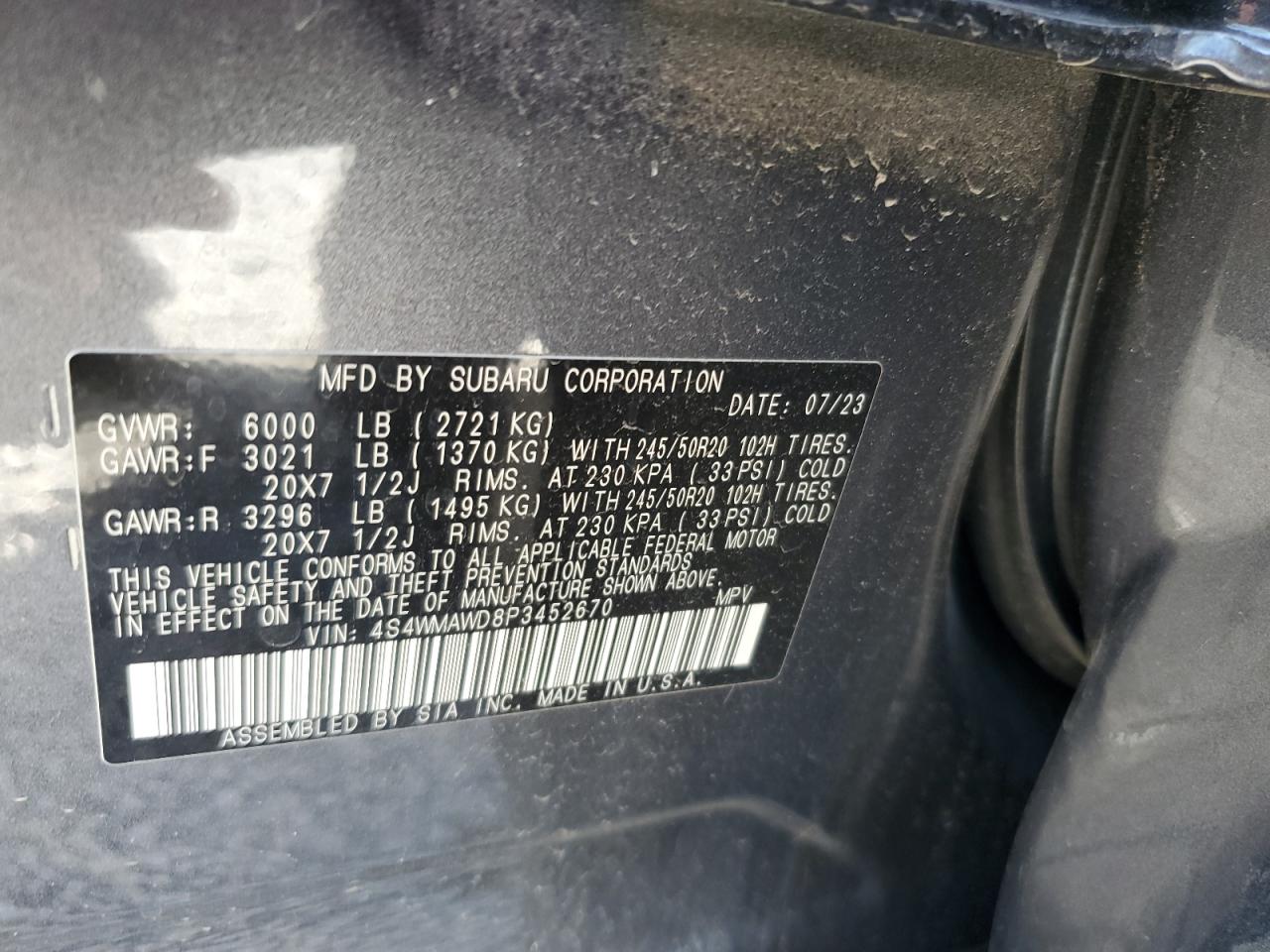 2023 Subaru Ascent Touring VIN: 4S4WMAWD8P3452670 Lot: 80413685