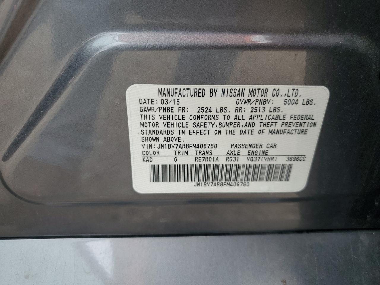 2015 Infiniti Q50 Base VIN: JN1BV7AR8FM406760 Lot: 81713495