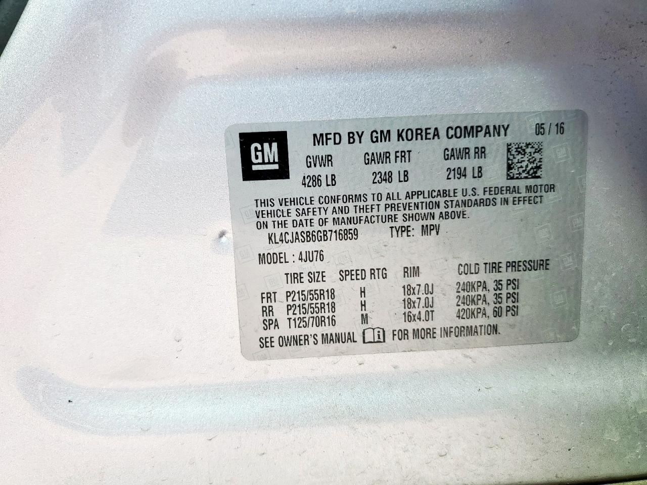 2016 Buick Encore VIN: KL4CJASB6GB716859 Lot: 81562415