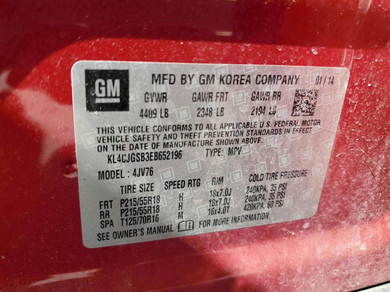 2014 Buick Encore VIN: KL4CJGSB3EB652196 Lot: 84033465