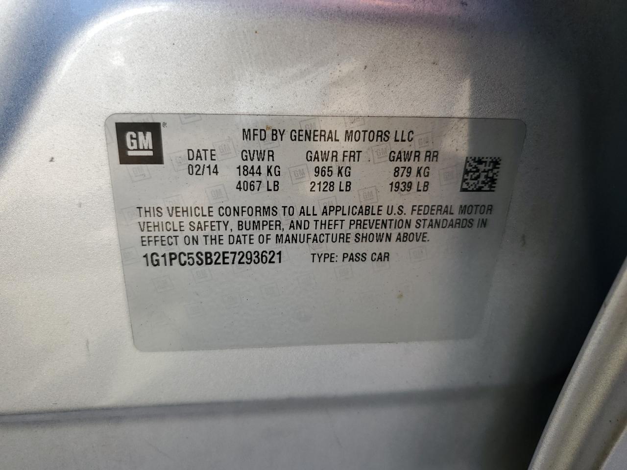 2014 Chevrolet Cruze Lt VIN: 1G1PC5SB2E7293621 Lot: 84248425