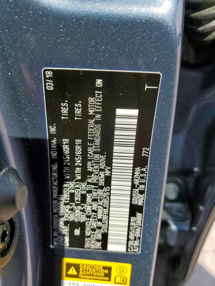 2018 Toyota Highlander Se VIN: 5TDJZRFHXJS857615 Lot: 81784375