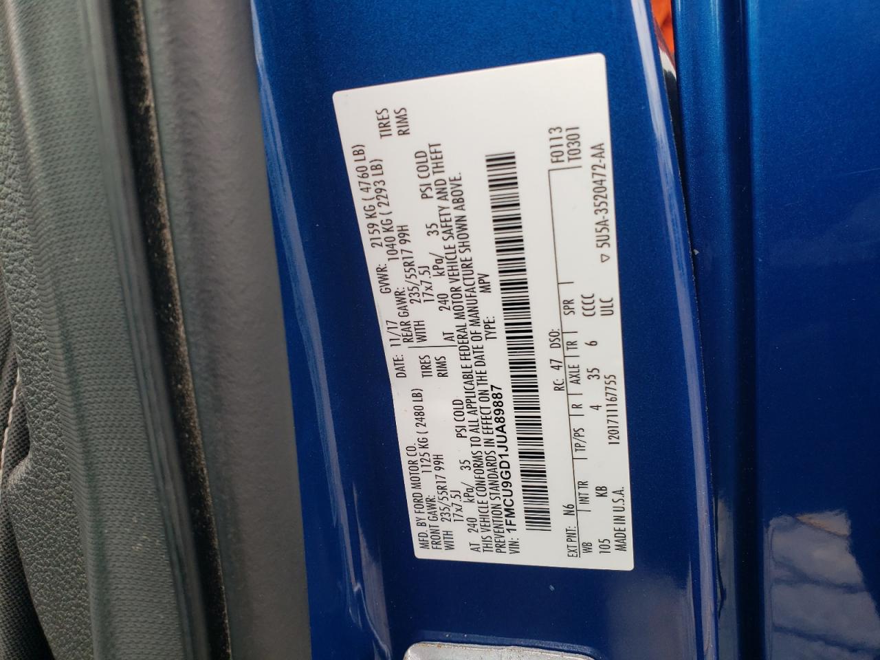 2018 Ford Escape Se VIN: 1FMCU9GD1JUA89887 Lot: 84173555