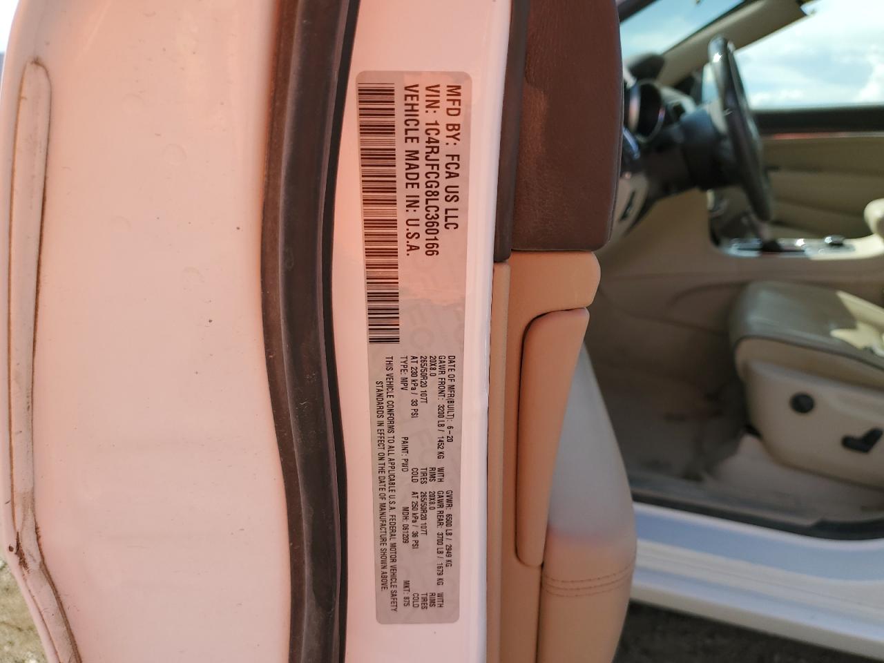 2020 Jeep Grand Cherokee Overland VIN: 1C4RJFCG8LC360166 Lot: 71921545