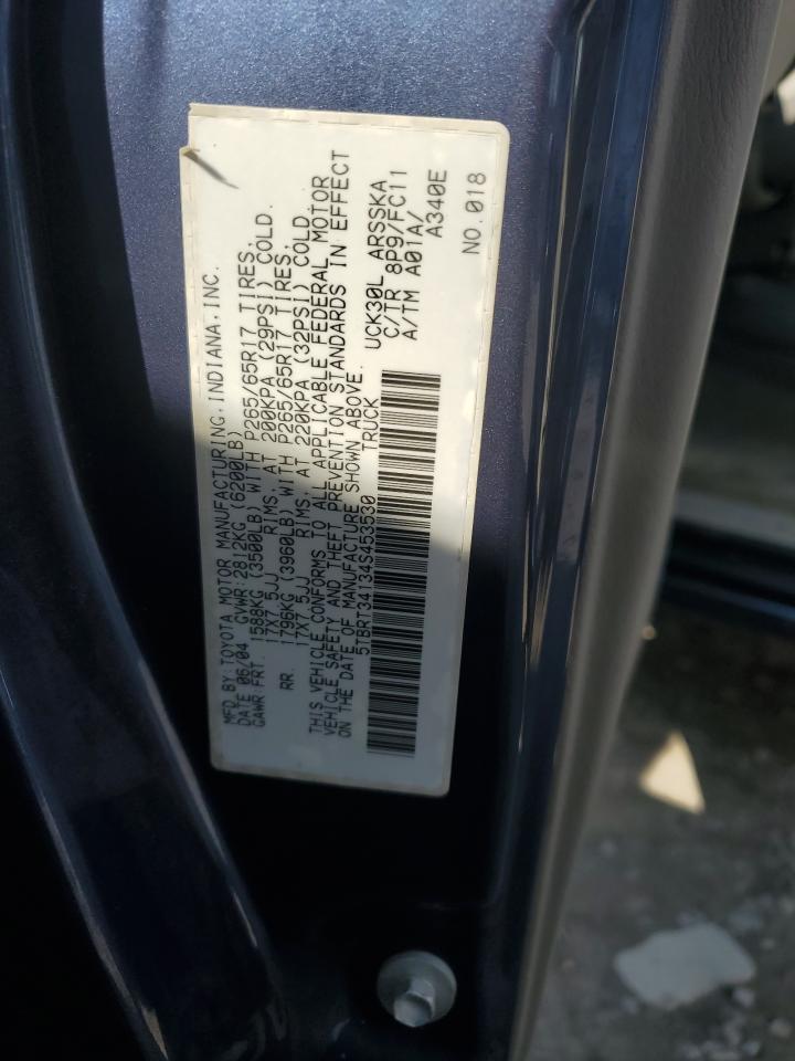 2004 Toyota Tundra Access Cab Sr5 VIN: 5TBRT34134S453530 Lot: 81878125