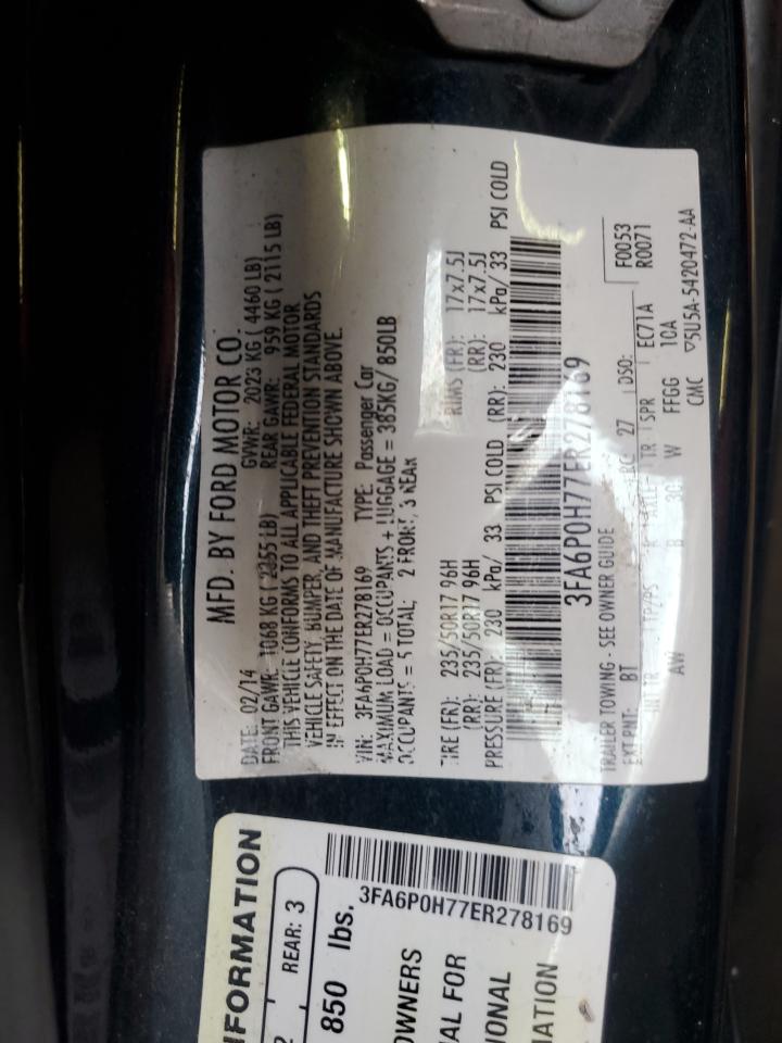 2014 Ford Fusion Se VIN: 3FA6P0H77ER278169 Lot: 71518915