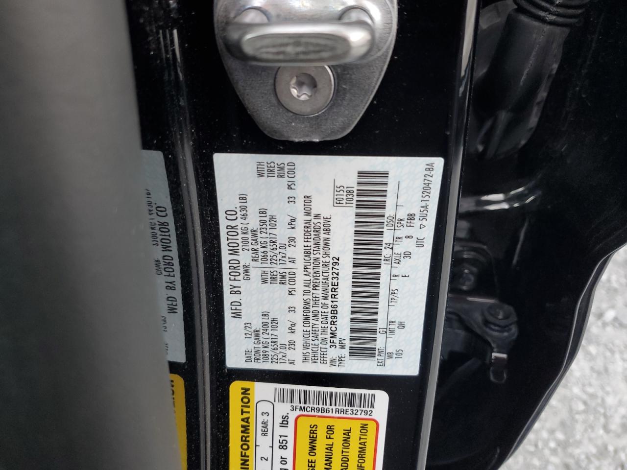 2024 Ford Bronco Sport Big Bend VIN: 3FMCR9B61RRE32792 Lot: 80992635