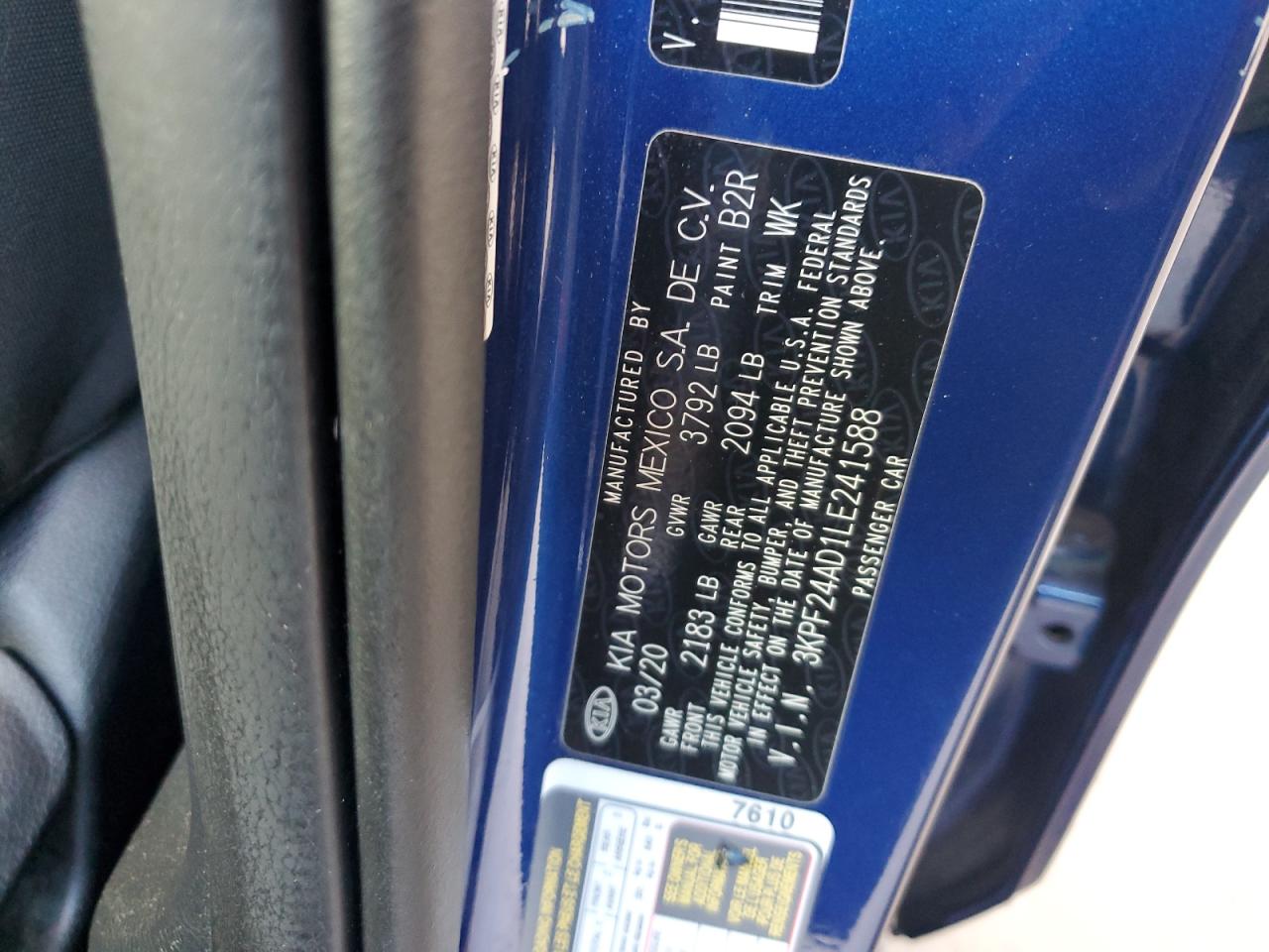 2020 Kia Forte Fe VIN: 3KPF24AD1LE241588 Lot: 71666645