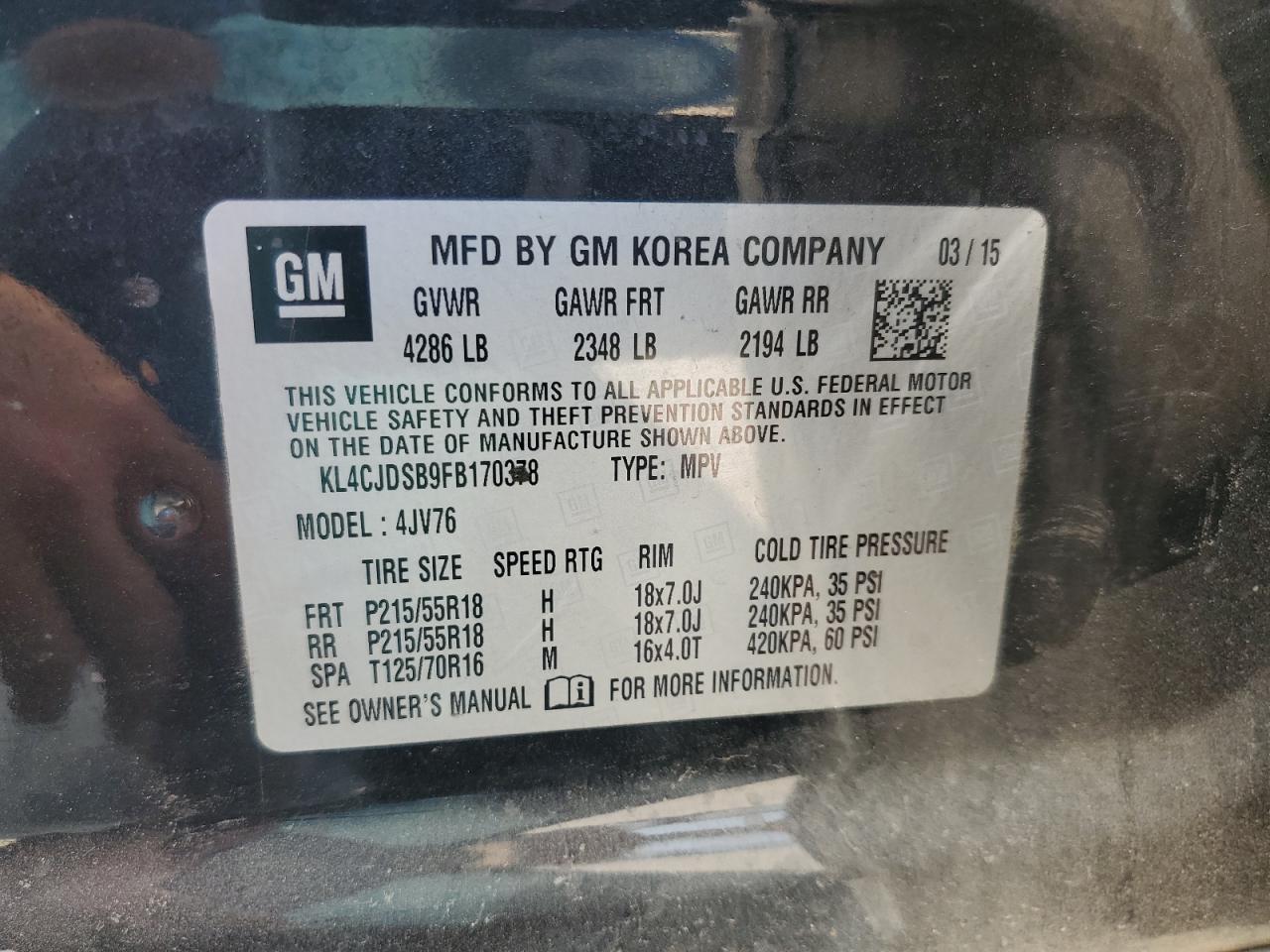 2015 Buick Encore Premium VIN: KL4CJDSB9FB170378 Lot: 81274935