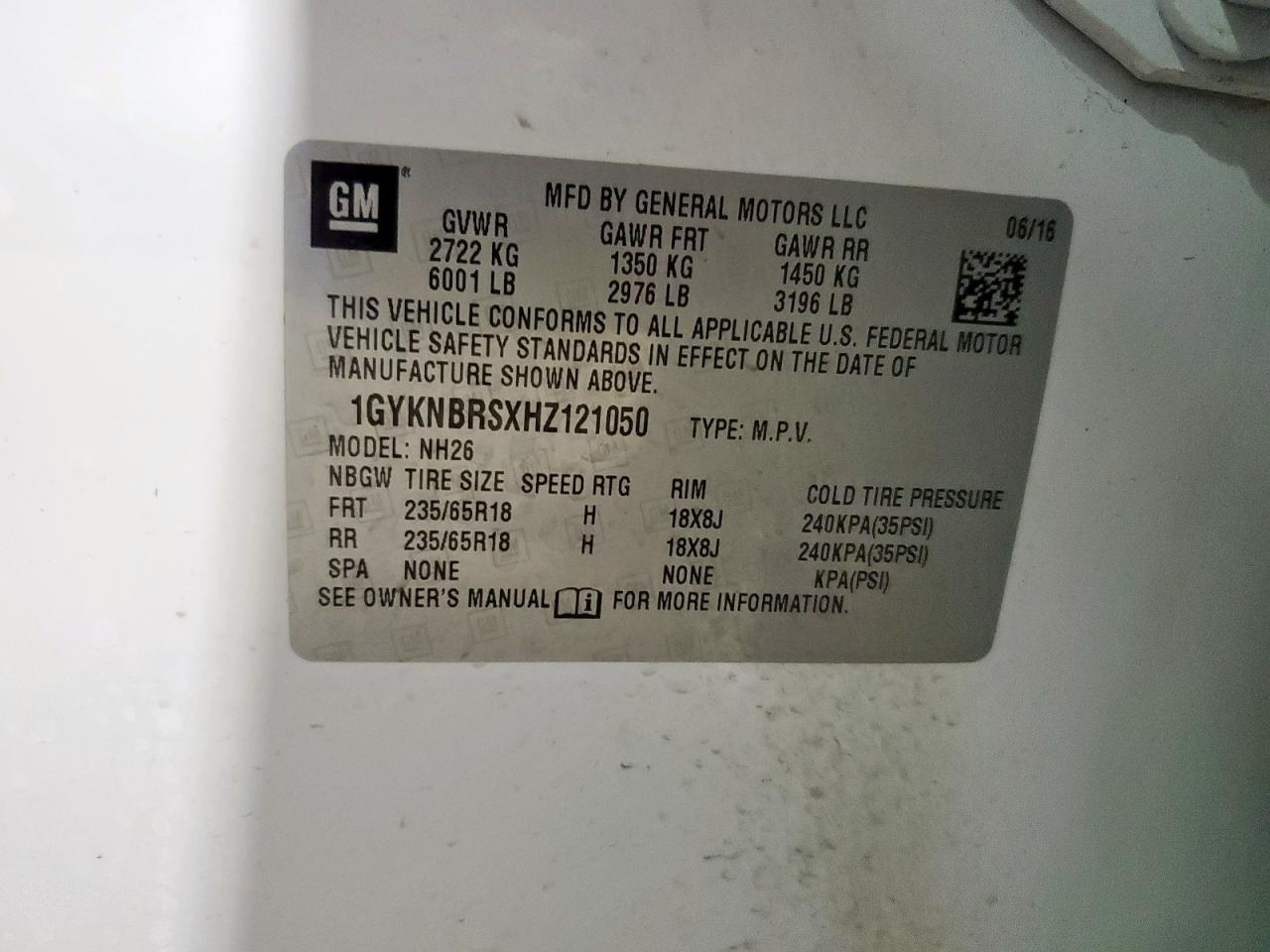 2017 Cadillac Xt5 Luxury VIN: 1GYKNBRSXHZ121050 Lot: 80488055