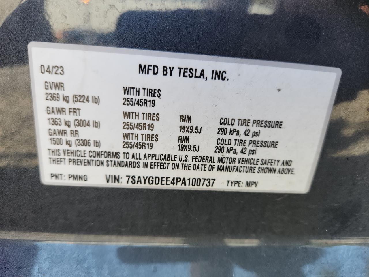 2023 Tesla Model Y VIN: 7SAYGDEE4PA100737 Lot: 80720965