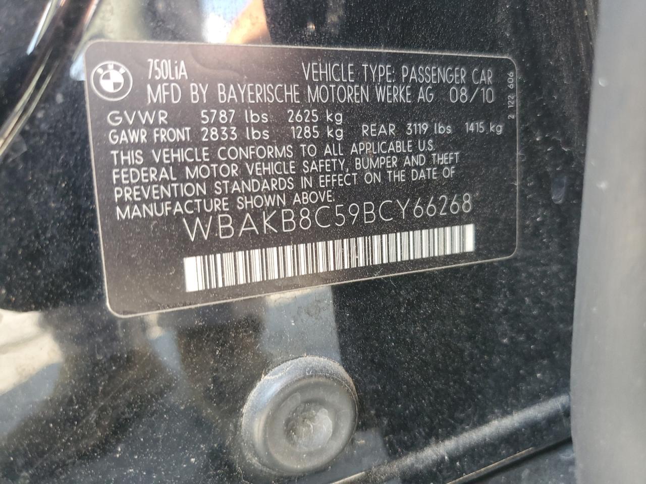 2011 BMW 750 Li VIN: WBAKB8C59BCY66268 Lot: 80817035