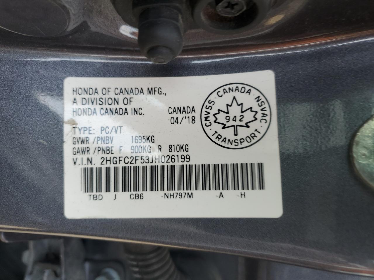 2018 Honda Civic Lx VIN: 2HGFC2F53JH026199 Lot: 70535375