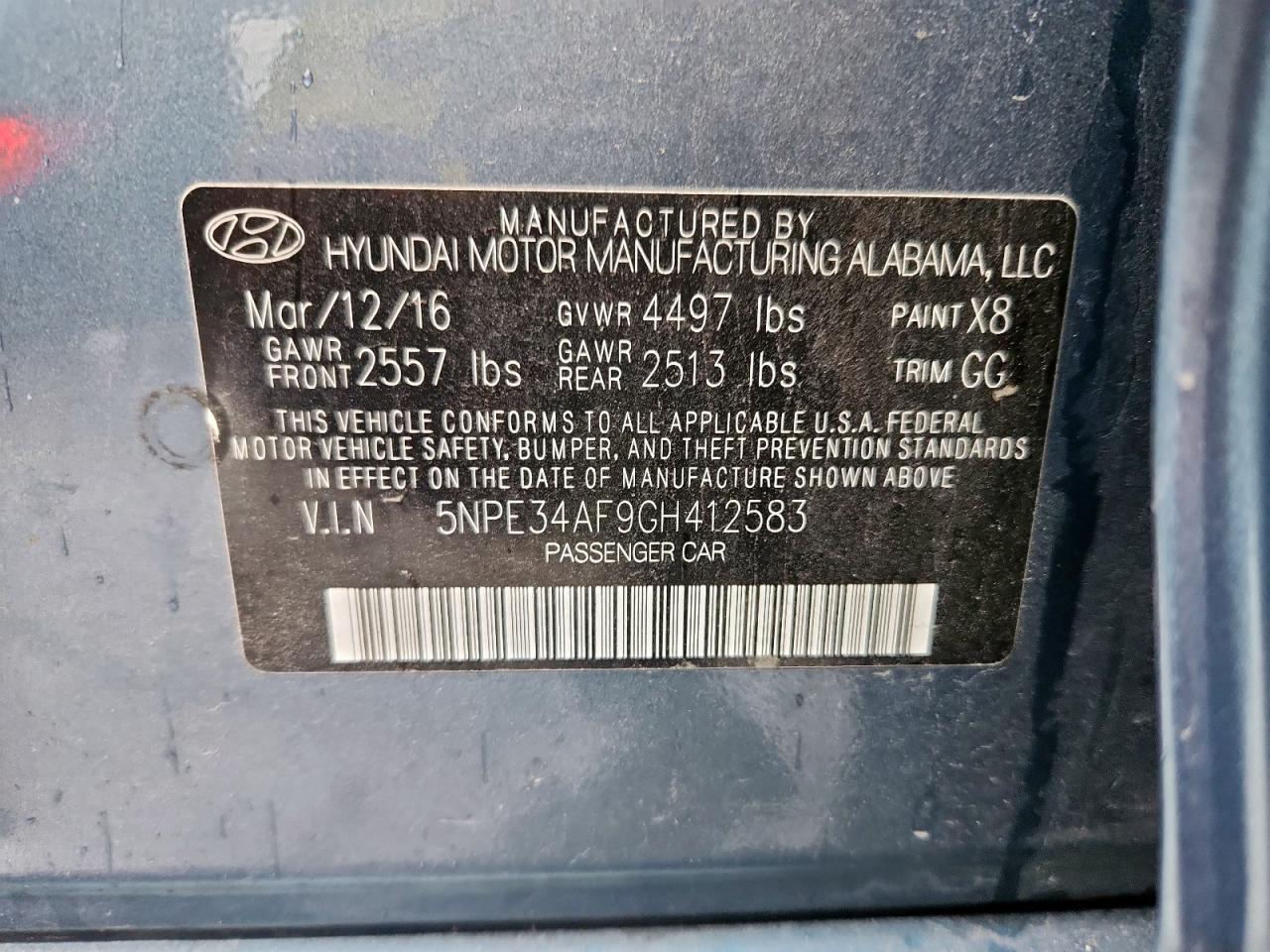 2016 Hyundai Sonata Sport VIN: 5NPE34AF9GH412583 Lot: 83850295