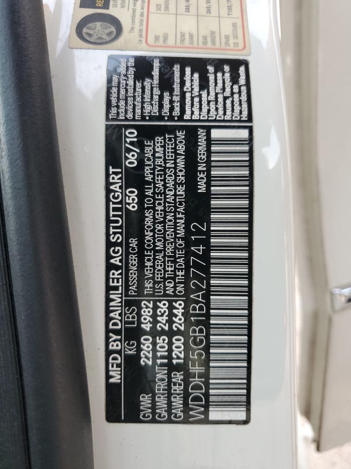 2011 Mercedes-Benz E 350 VIN: WDDHF5GB1BA277412 Lot: 81682465