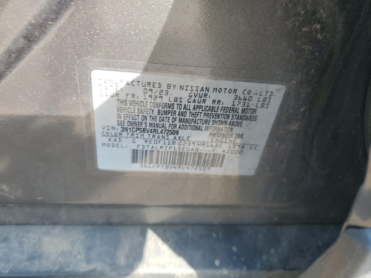 2024 Nissan Kicks S VIN: 3N1CP5BV4RL472509 Lot: 80022185