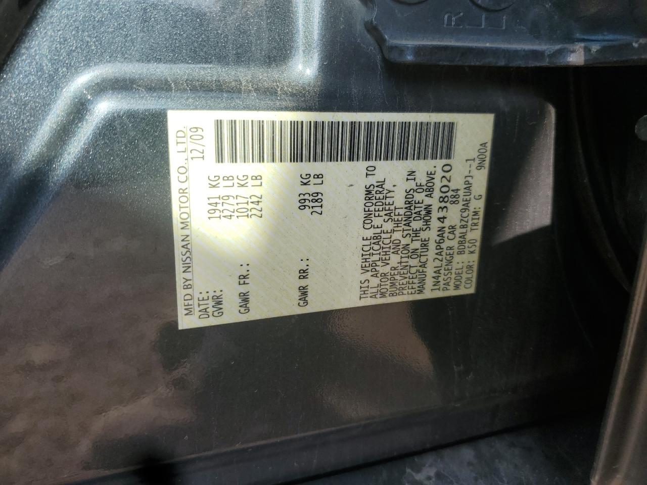 2010 Nissan Altima Base VIN: 1N4AL2AP6AN438020 Lot: 82092915