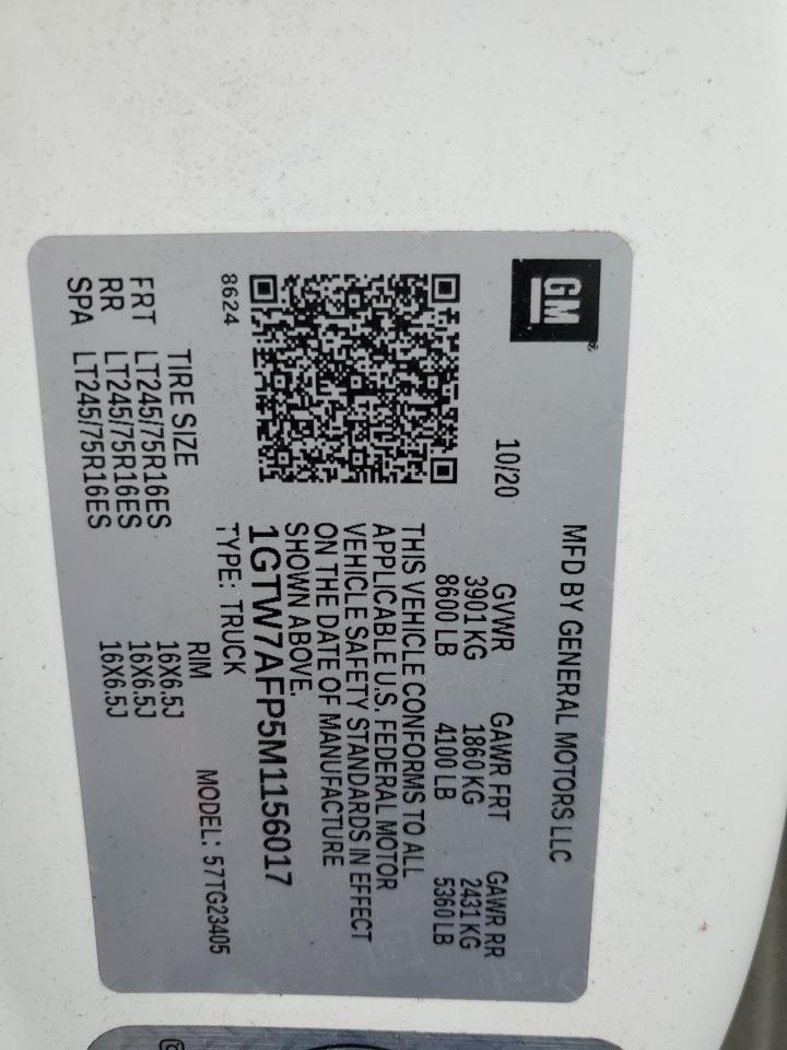 2021 GMC Savana G2500 VIN: 1GTW7AFP5M1156017 Lot: 84641715