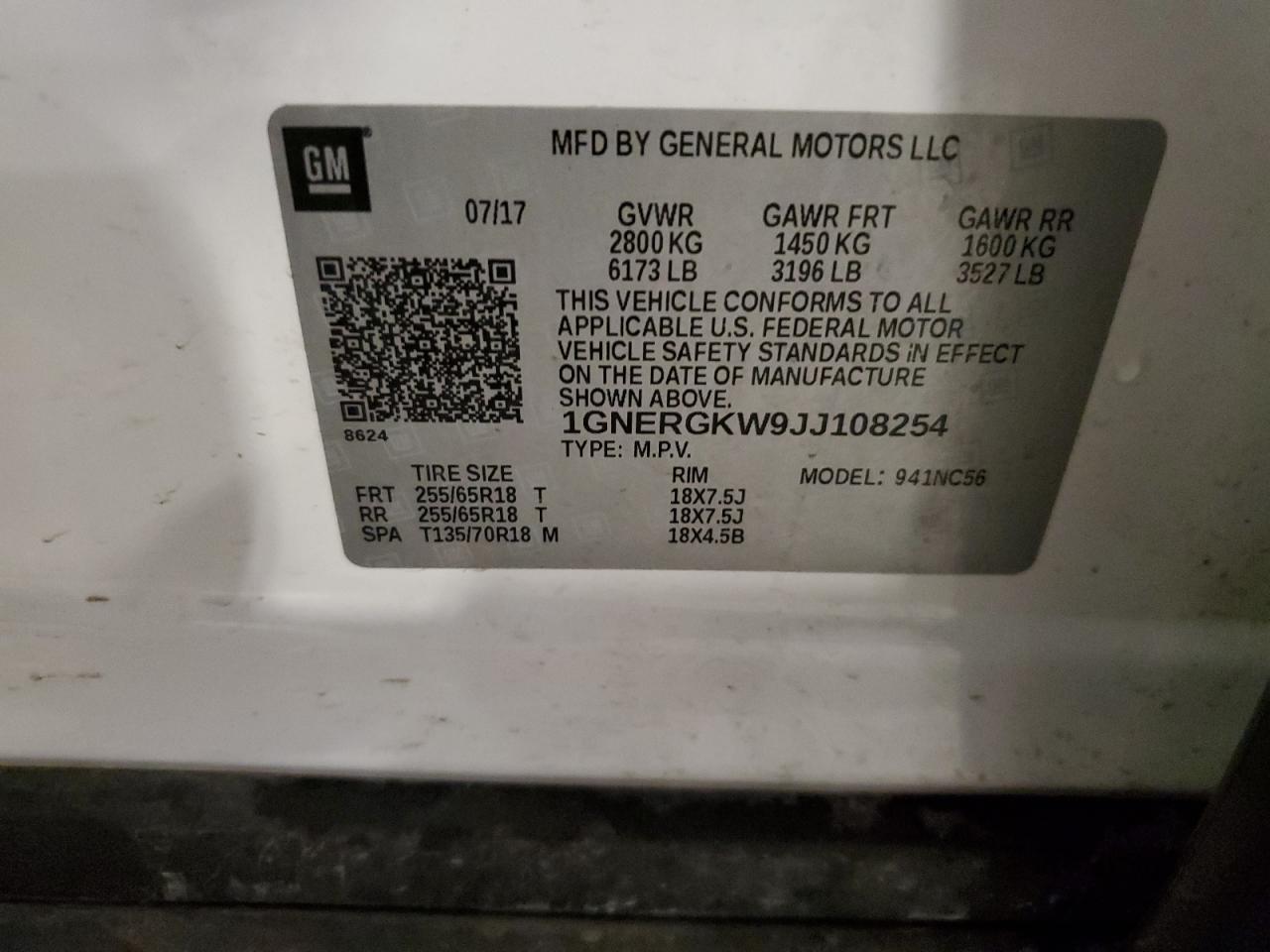 2018 Chevrolet Traverse Lt VIN: 1GNERGKW9JJ108254 Lot: 81234525