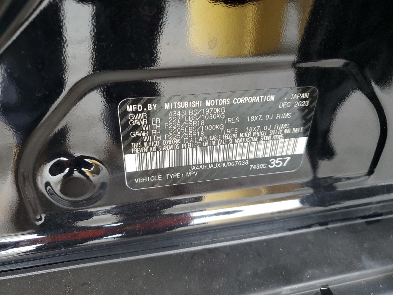 2024 Mitsubishi Outlander Sport S/Se VIN: JA4ARUAUXRU007038 Lot: 71036015