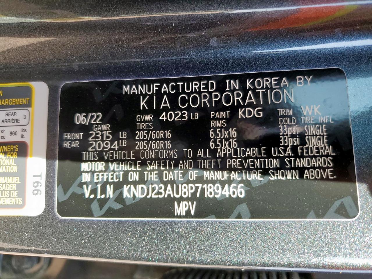 2023 Kia Soul Lx VIN: KNDJ23AU8P7189466 Lot: 71920875