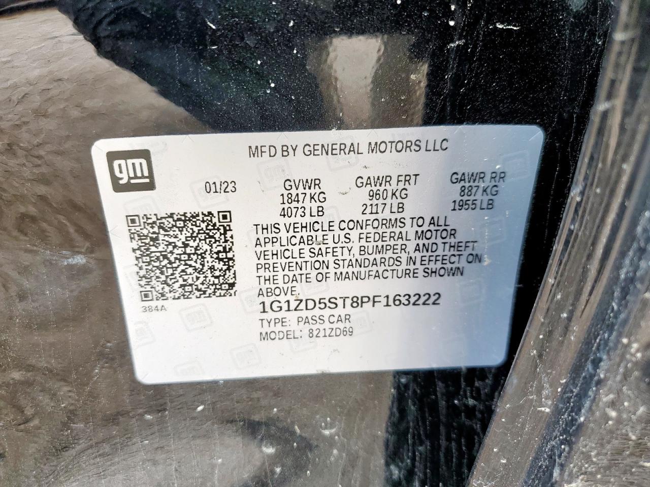 2023 Chevrolet Malibu Lt VIN: 1G1ZD5ST8PF163222 Lot: 82031965