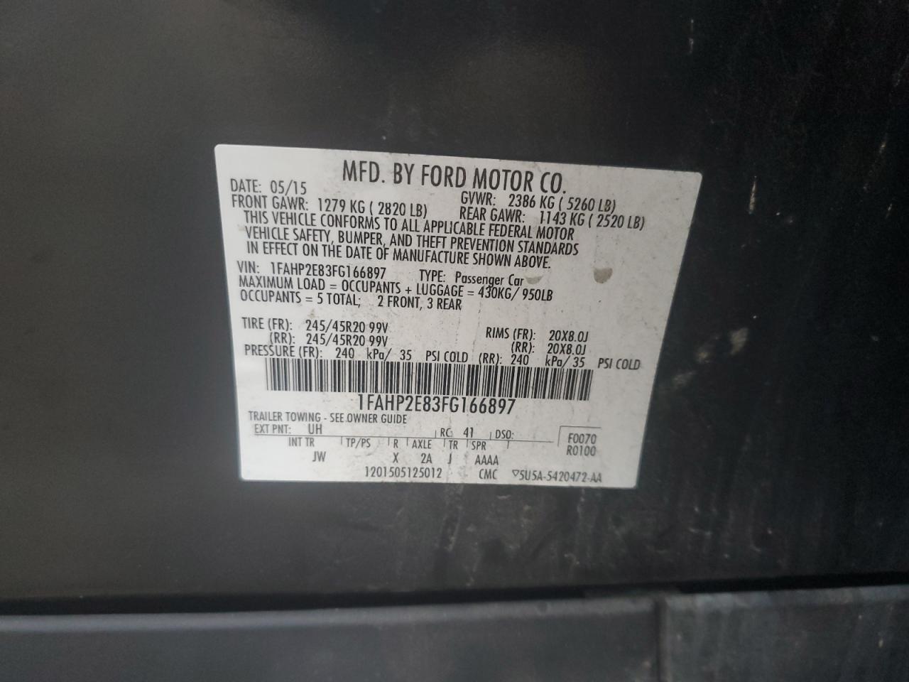 2015 Ford Taurus Sel VIN: 1FAHP2E83FG166897 Lot: 81677745