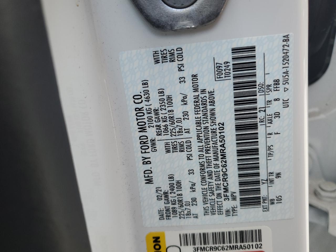 2021 Ford Bronco Sport Outer Banks VIN: 3FMCR9C62MRA50102 Lot: 83792625