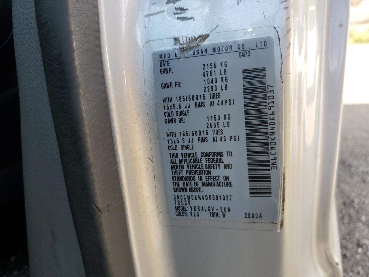 2013 Nissan Nv200 2.5S VIN: 3N6CM0KN4DK691037 Lot: 81467745