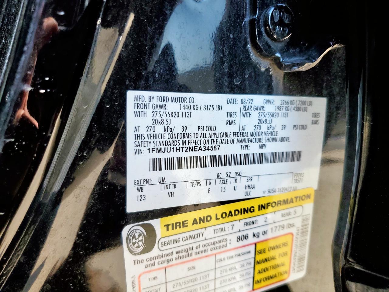 2022 Ford Expedition Xlt VIN: 1FMJU1HT2NEA34587 Lot: 72045225