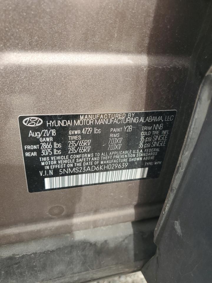 2019 Hyundai Santa Fe Se VIN: 5NMS23AD6KH029639 Lot: 81923055