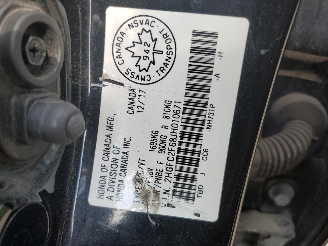 2018 Honda Civic Lx VIN: 2HGFC2F68JH010671 Lot: 71160985