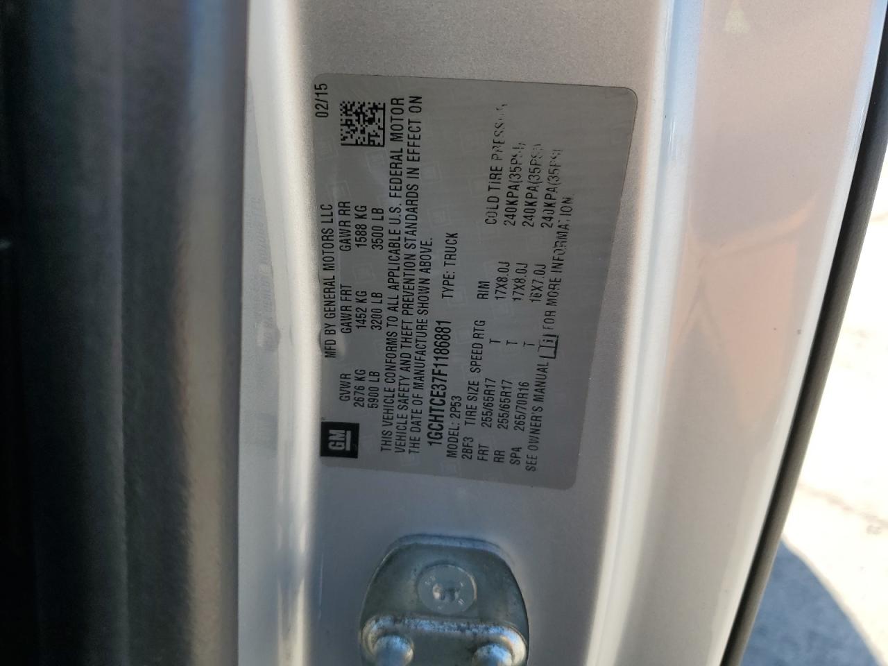 2015 Chevrolet Colorado Z71 VIN: 1GCHTCE37F1186881 Lot: 84638415