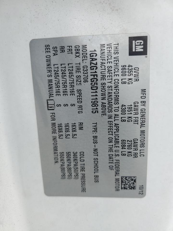 2013 Chevrolet Express G3500 Lt VIN: 1GAZG1FG5D1119815 Lot: 81799965