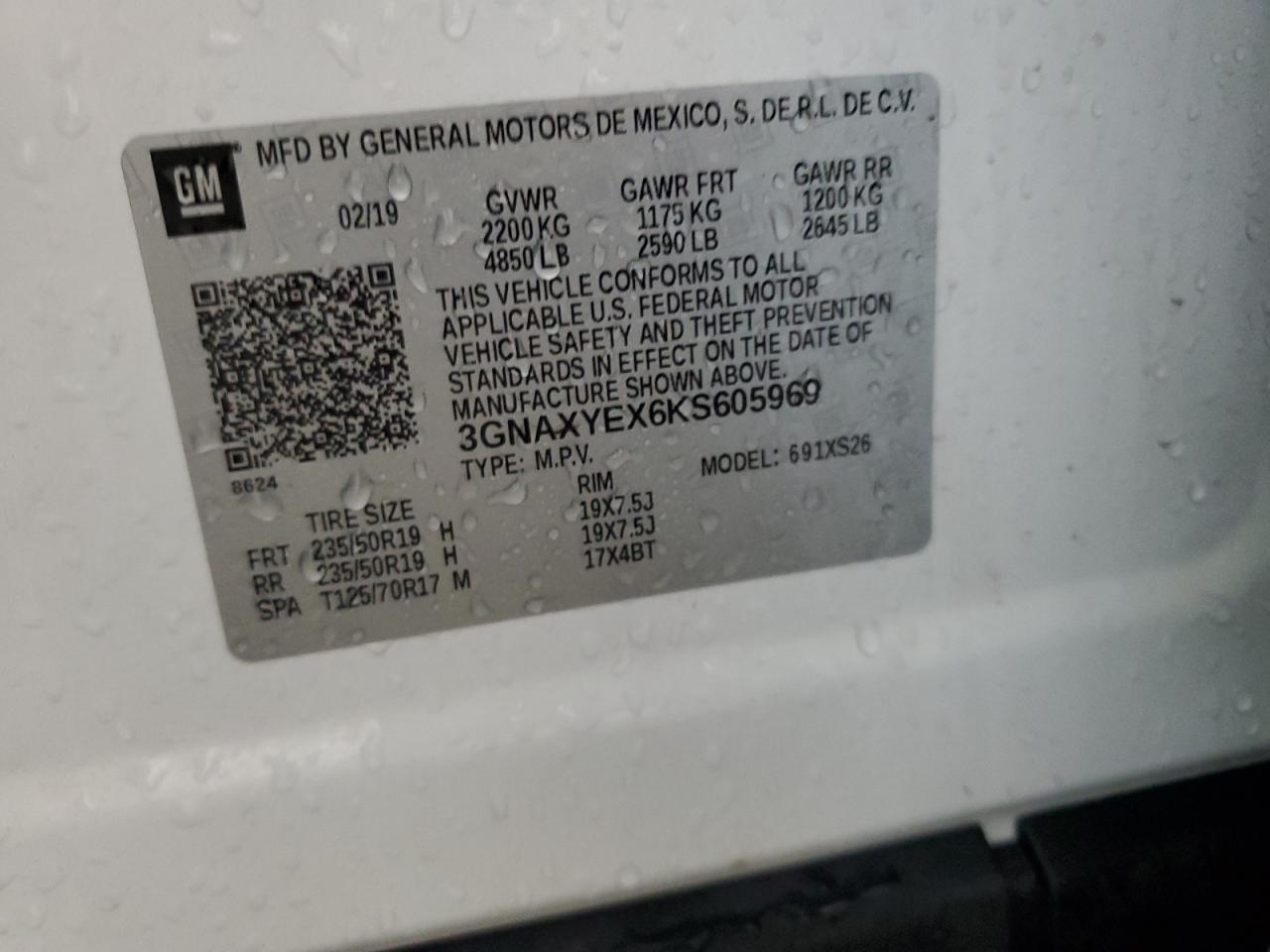 2019 Chevrolet Equinox Premier VIN: 3GNAXYEX6KS605969 Lot: 80337315