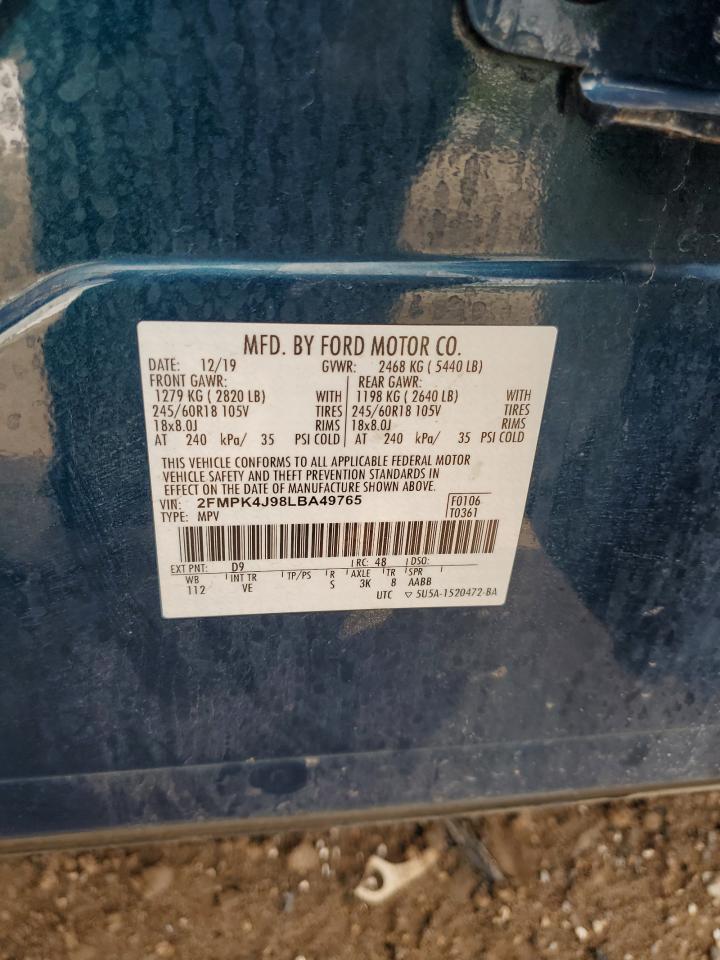 2020 Ford Edge Sel VIN: 2FMPK4J98LBA49765 Lot: 83787005