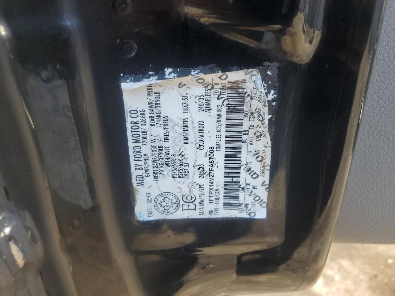 2007 Ford F150 VIN: 1FTPX14V27FA87008 Lot: 80495995