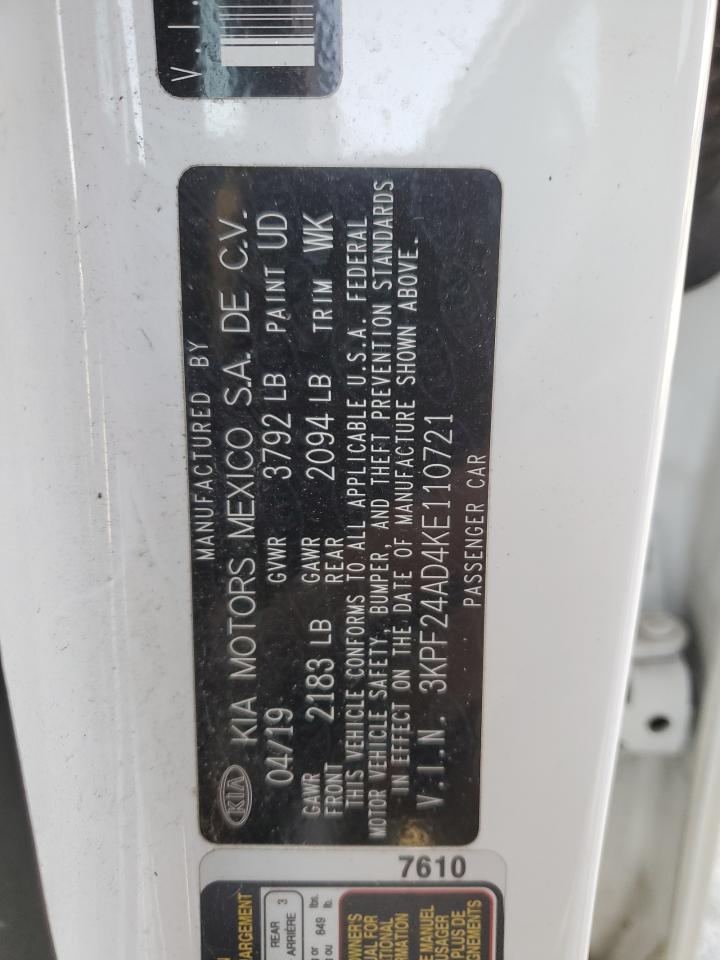 2019 Kia Forte Fe VIN: 3KPF24AD4KE110721 Lot: 81075475