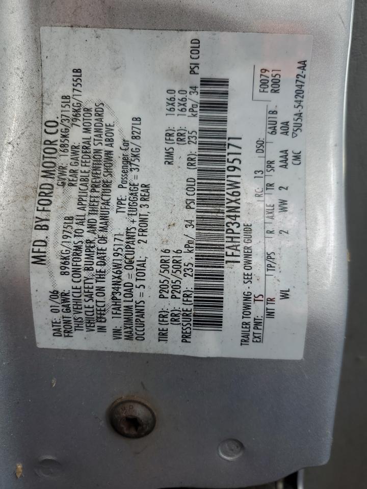 2006 Ford Focus Zx4 VIN: 1FAHP34NX6W195171 Lot: 81602465