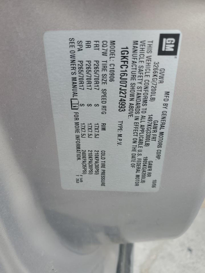 2007 GMC Yukon Xl C1500 VIN: 1GKFC16J07J274993 Lot: 82153295